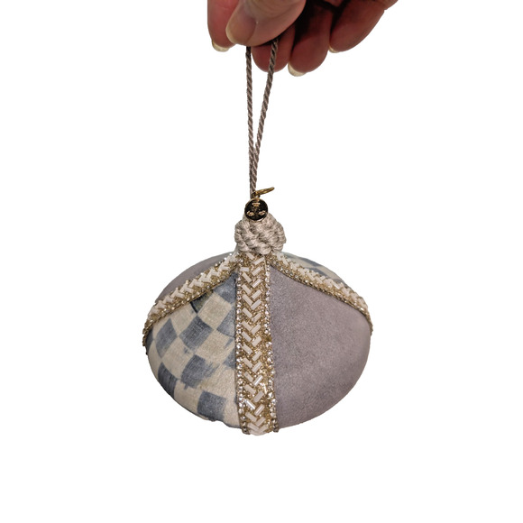 Mackenzie Childs Sterling Check Ornament Gray Velvet Patchwork Onion, Set of 4 - Picture 7 of 8